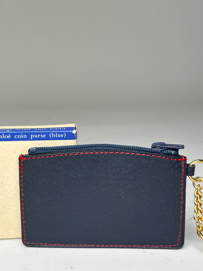 Vintage Chloé Leather Coin Purse Navy Red Stitching Gold
