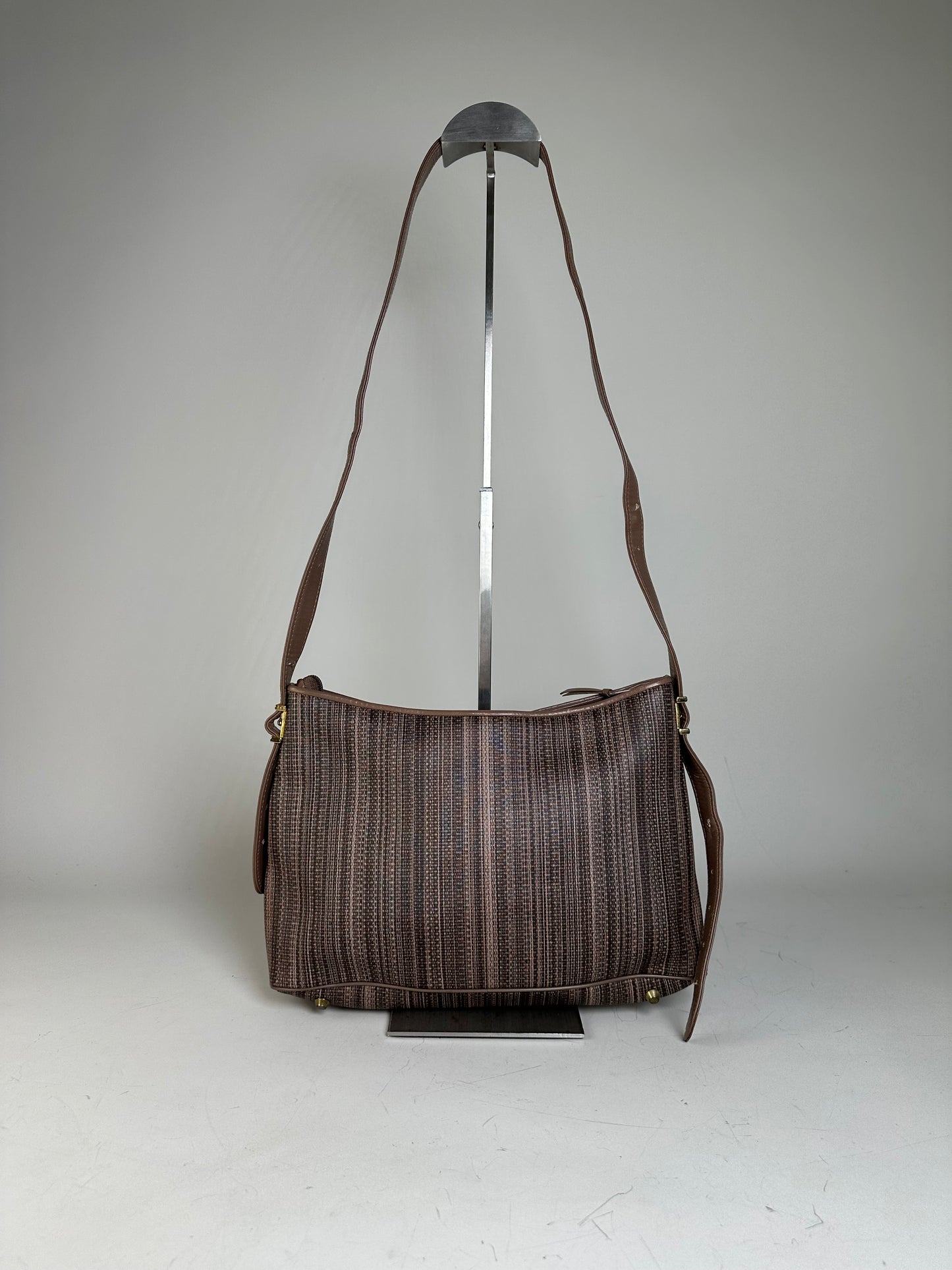 Vintage Givenchy Striped Fabric Shoulder Bag Brown Gold