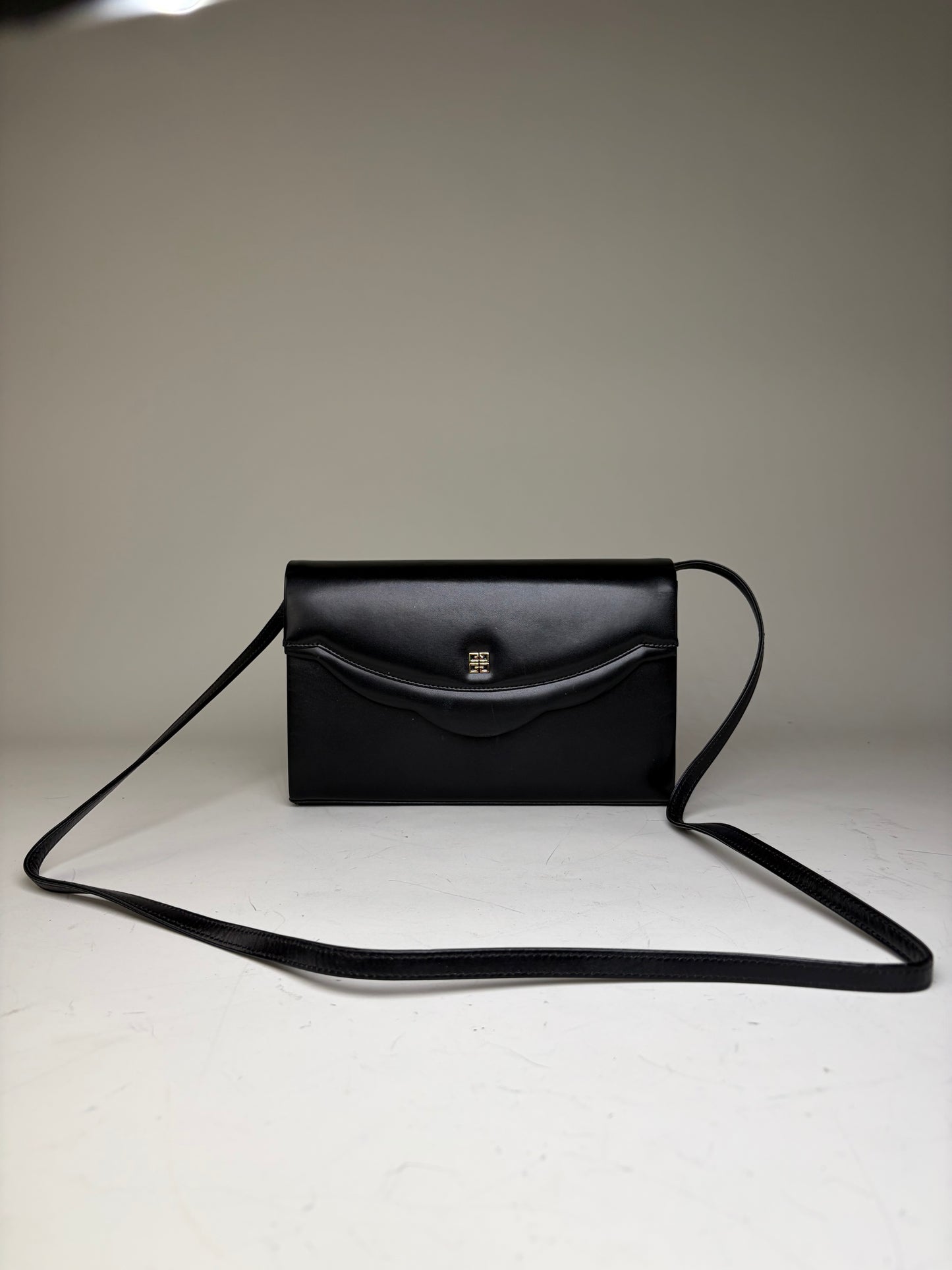 Vintage Givenchy Leather Crossbody Bag Black Gold