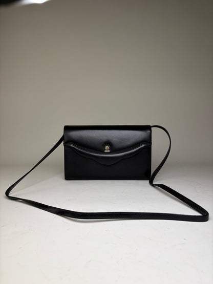 Vintage Givenchy Leather Crossbody Bag Black Gold