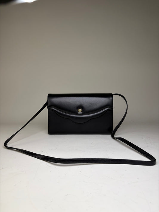Vintage Givenchy Leather Crossbody Bag Black Gold