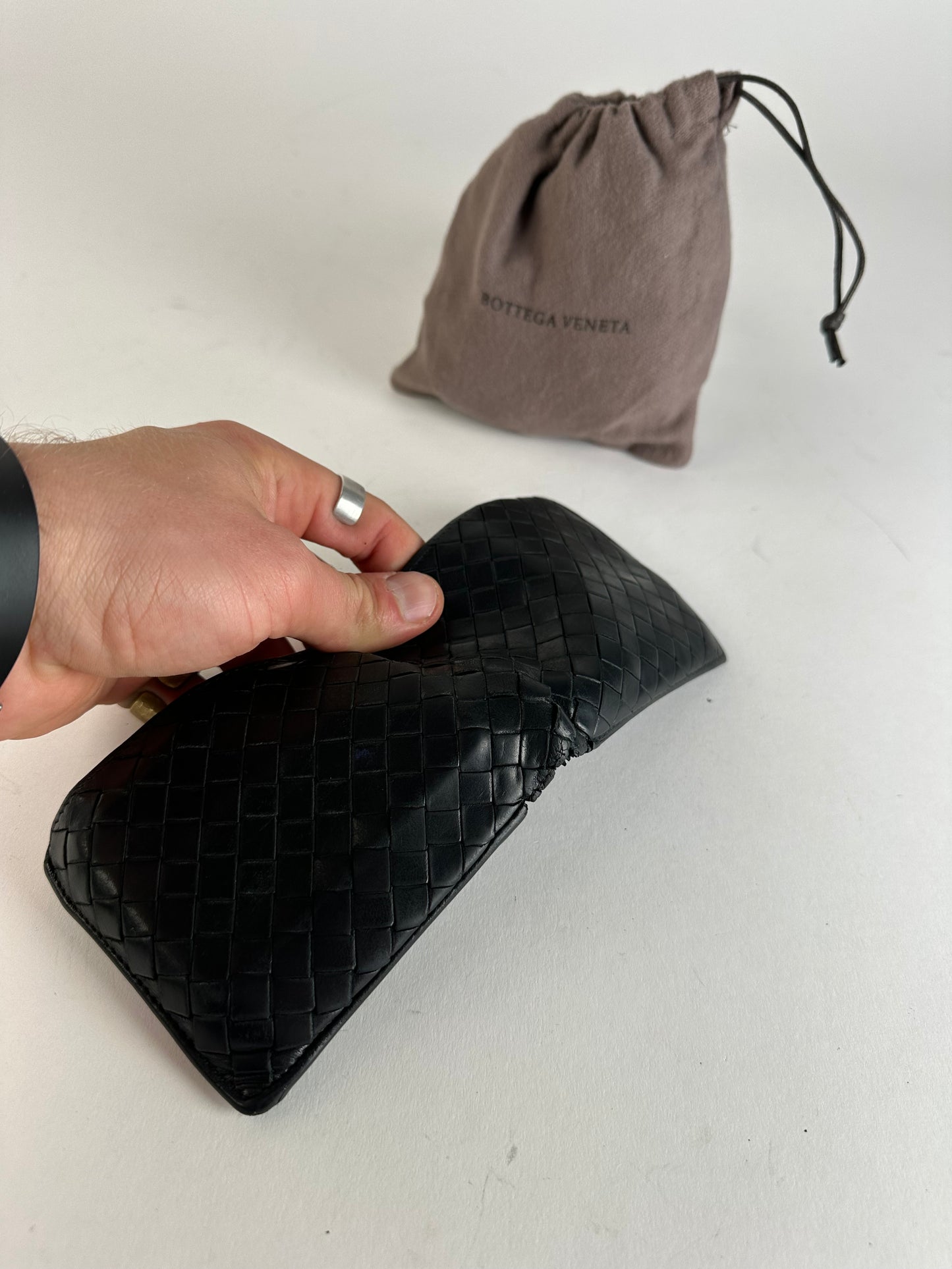 Vintage Bottega Veneta Intrecciato Flap Wallet Black