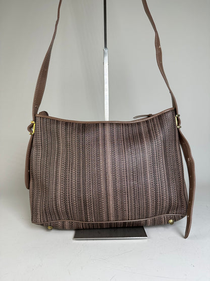Vintage Givenchy Striped Fabric Shoulder Bag Brown Gold