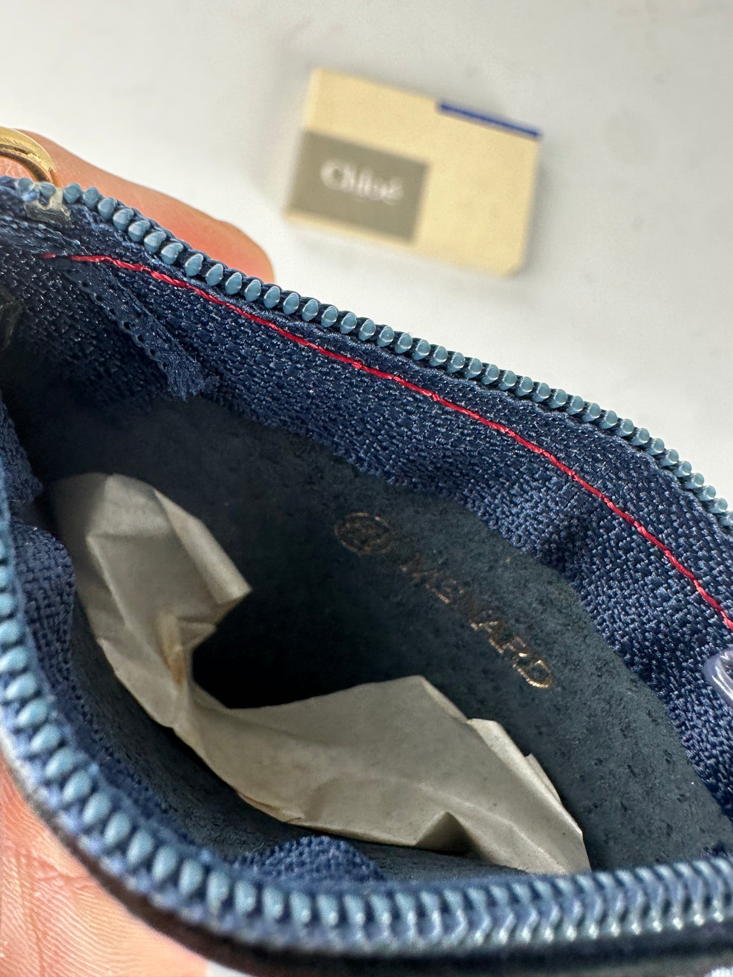 Vintage Chloé Leather Coin Purse Navy Red Stitching Gold