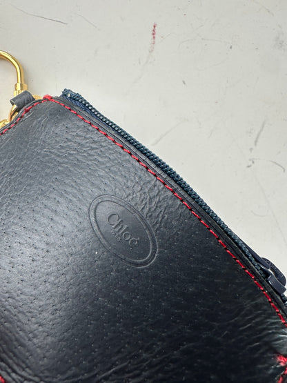Vintage Chloé Leather Coin Purse Navy Red Stitching Gold