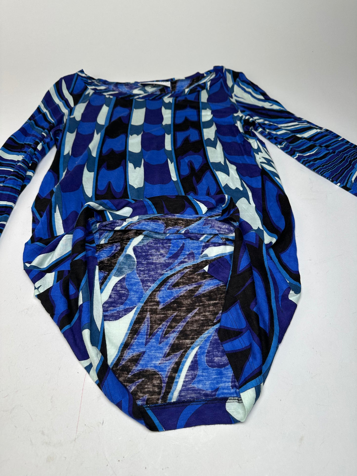 Vintage Emilio Pucci Viscose Jersey Mini Dress Blue Multicolor S