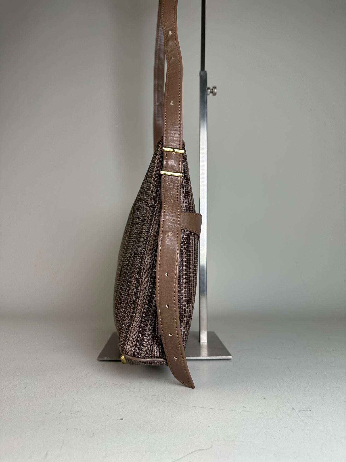 Vintage Givenchy Striped Fabric Shoulder Bag Brown Gold