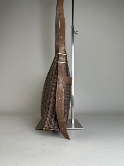 Vintage Givenchy Striped Fabric Shoulder Bag Brown Gold