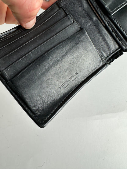 Vintage Bottega Veneta Intrecciato Flap Wallet Black