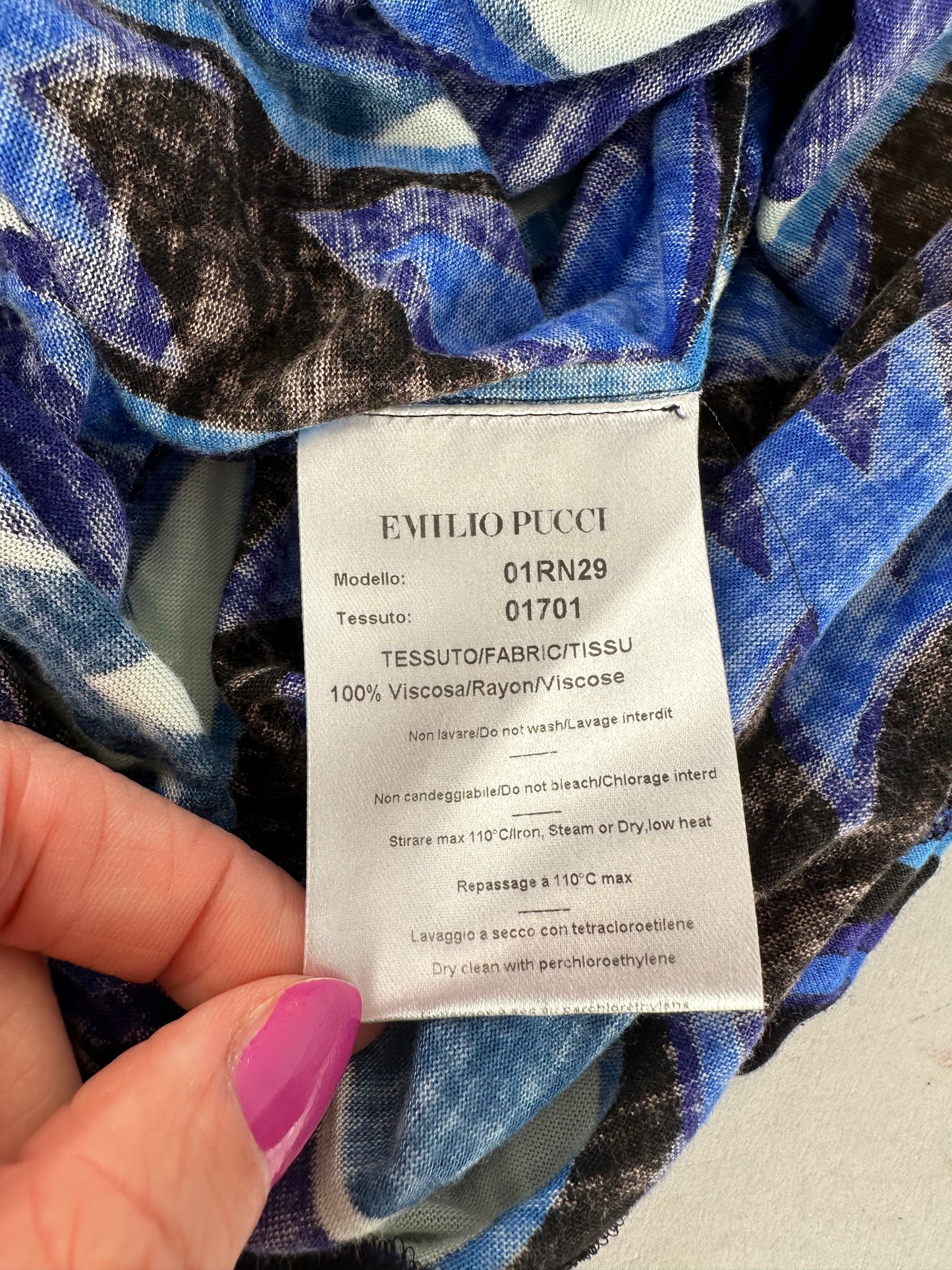 Vintage Emilio Pucci Viscose Jersey Mini Dress Blue Multicolor S