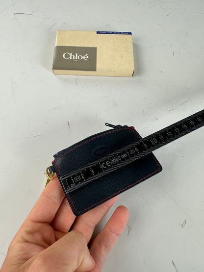 Vintage Chloé Leather Coin Purse Navy Red Stitching Gold
