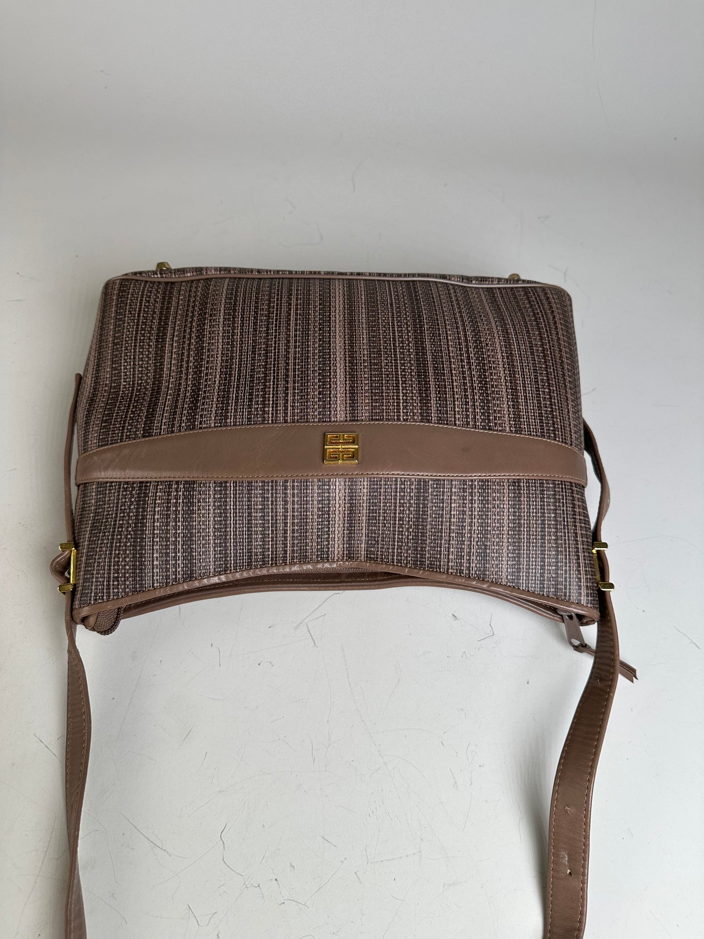 Vintage Givenchy Striped Fabric Shoulder Bag Brown Gold