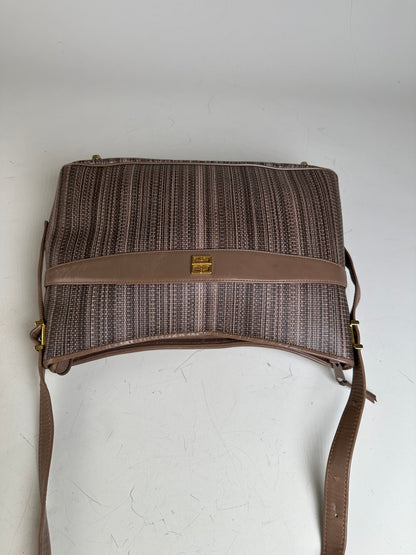 Vintage Givenchy Striped Fabric Shoulder Bag Brown Gold