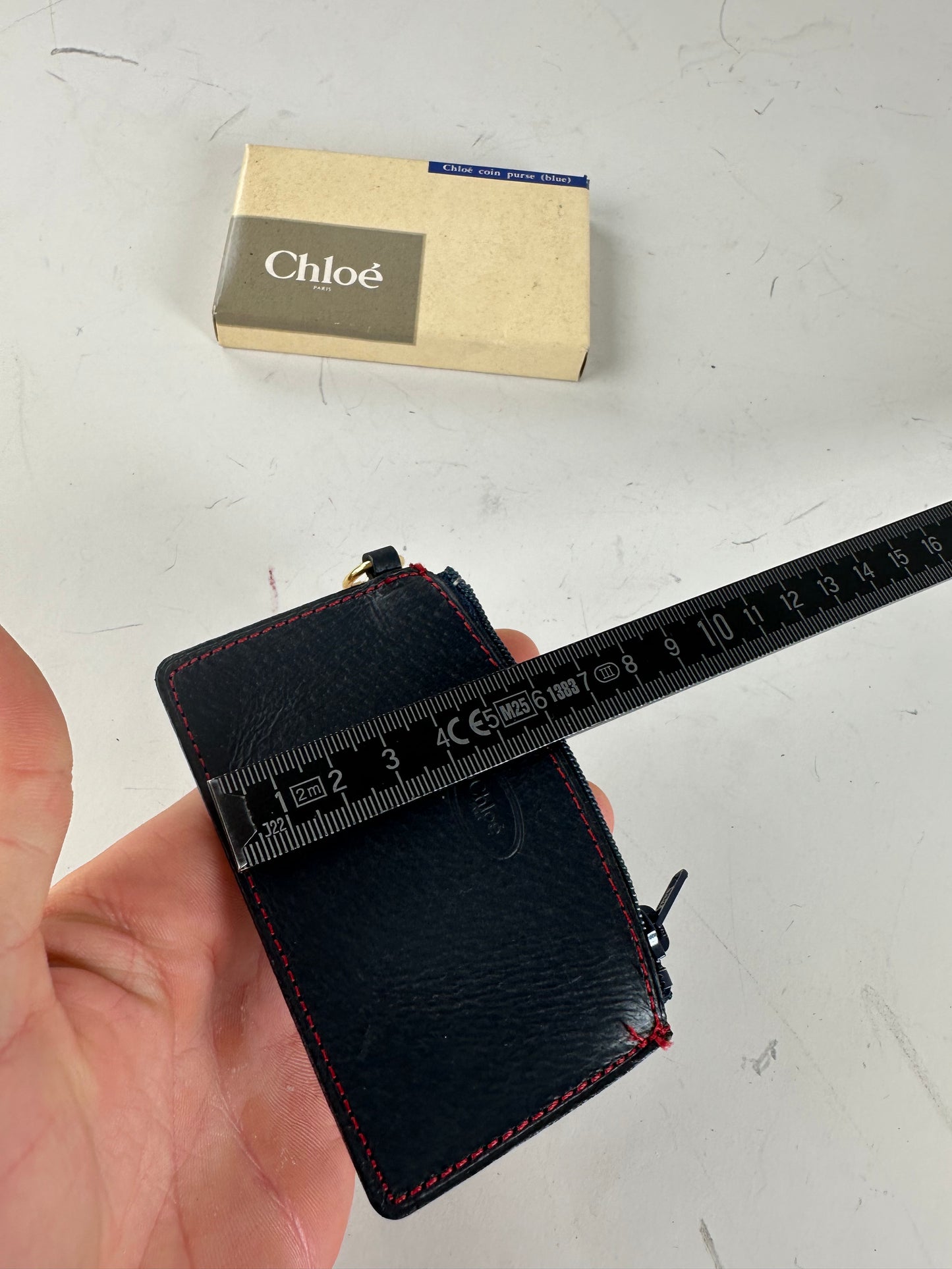 Vintage Chloé Leather Coin Purse Navy Red Stitching Gold