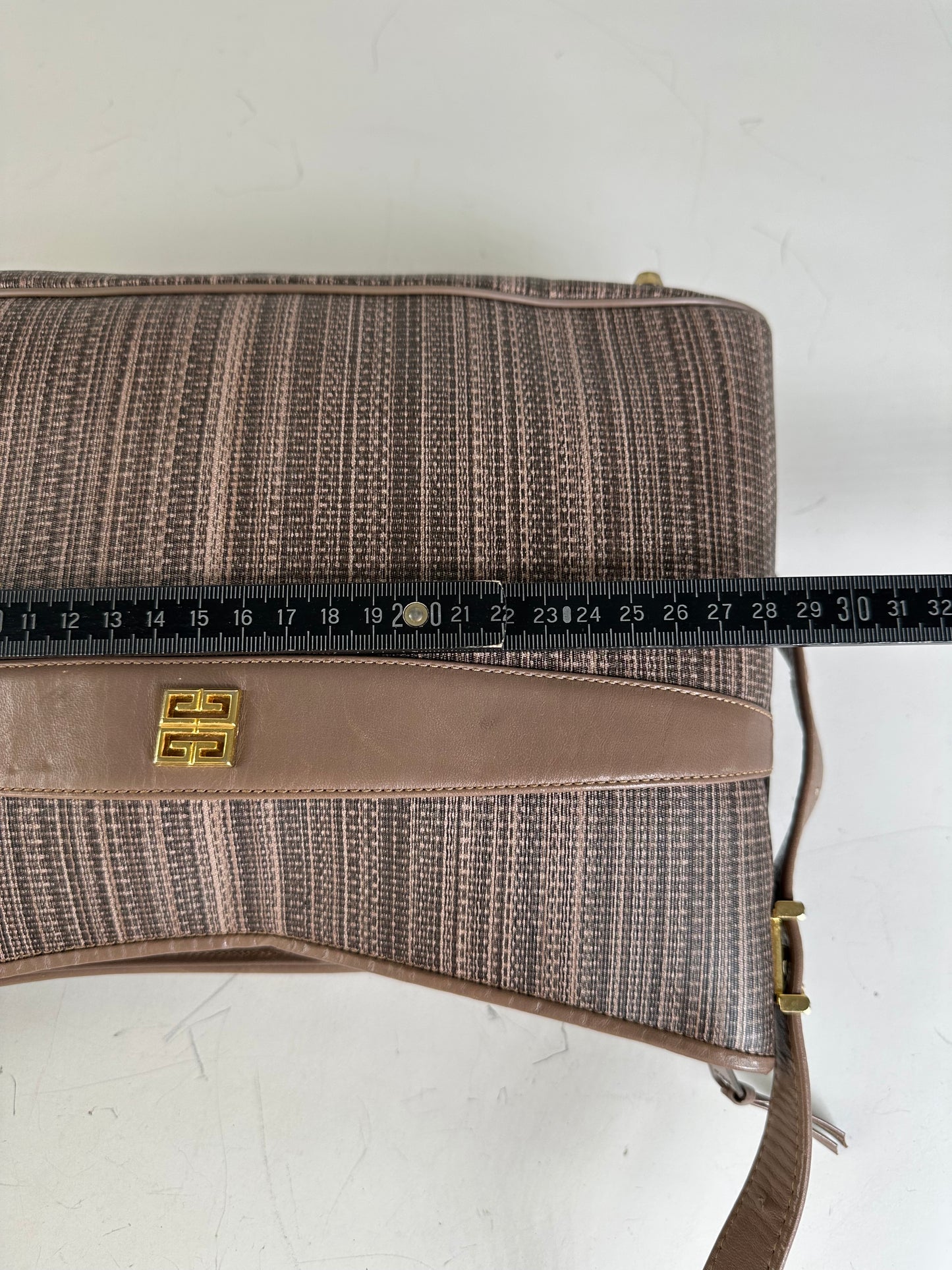 Vintage Givenchy Striped Fabric Shoulder Bag Brown Gold