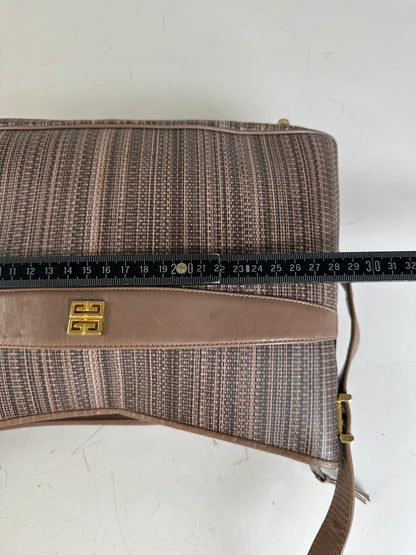 Vintage Givenchy Striped Fabric Shoulder Bag Brown Gold