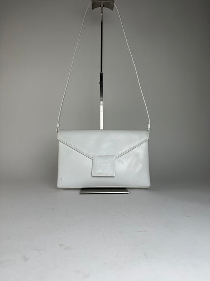 Vintage Givenchy 4G Logo Envelope Shoulder Bag White Leather