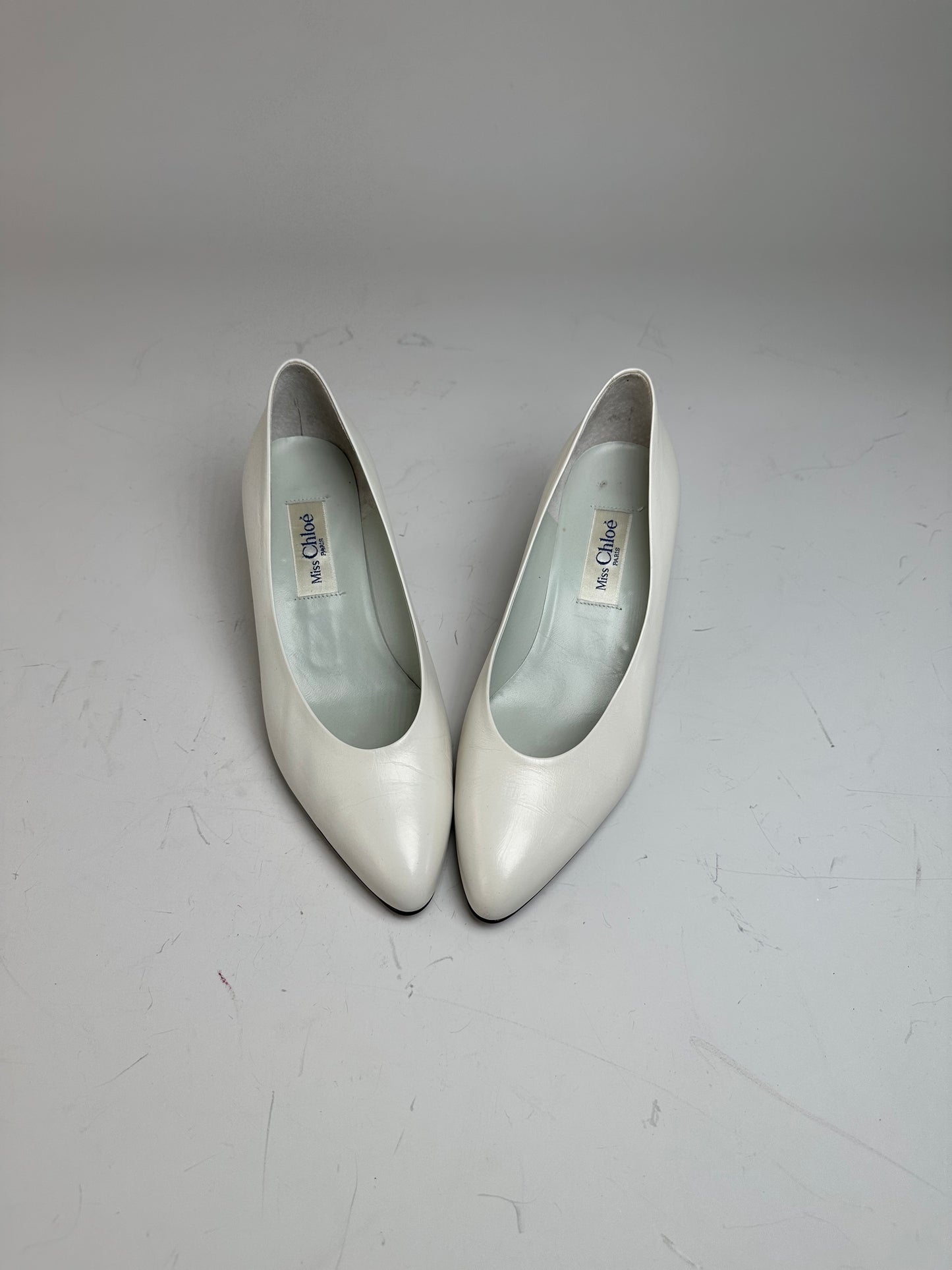 Vintage Chloe Leather Heels Silver-Tone Heel White EU37