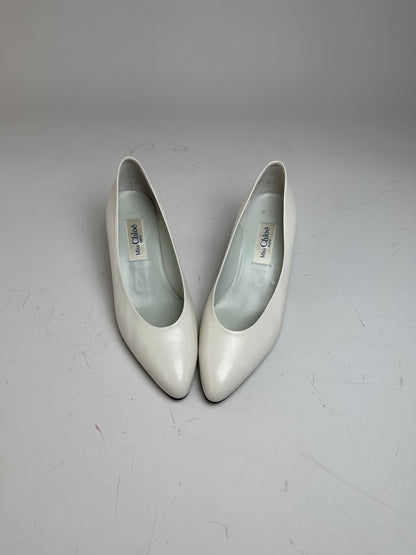 Vintage Chloe Leather Heels Silver-Tone Heel White EU37