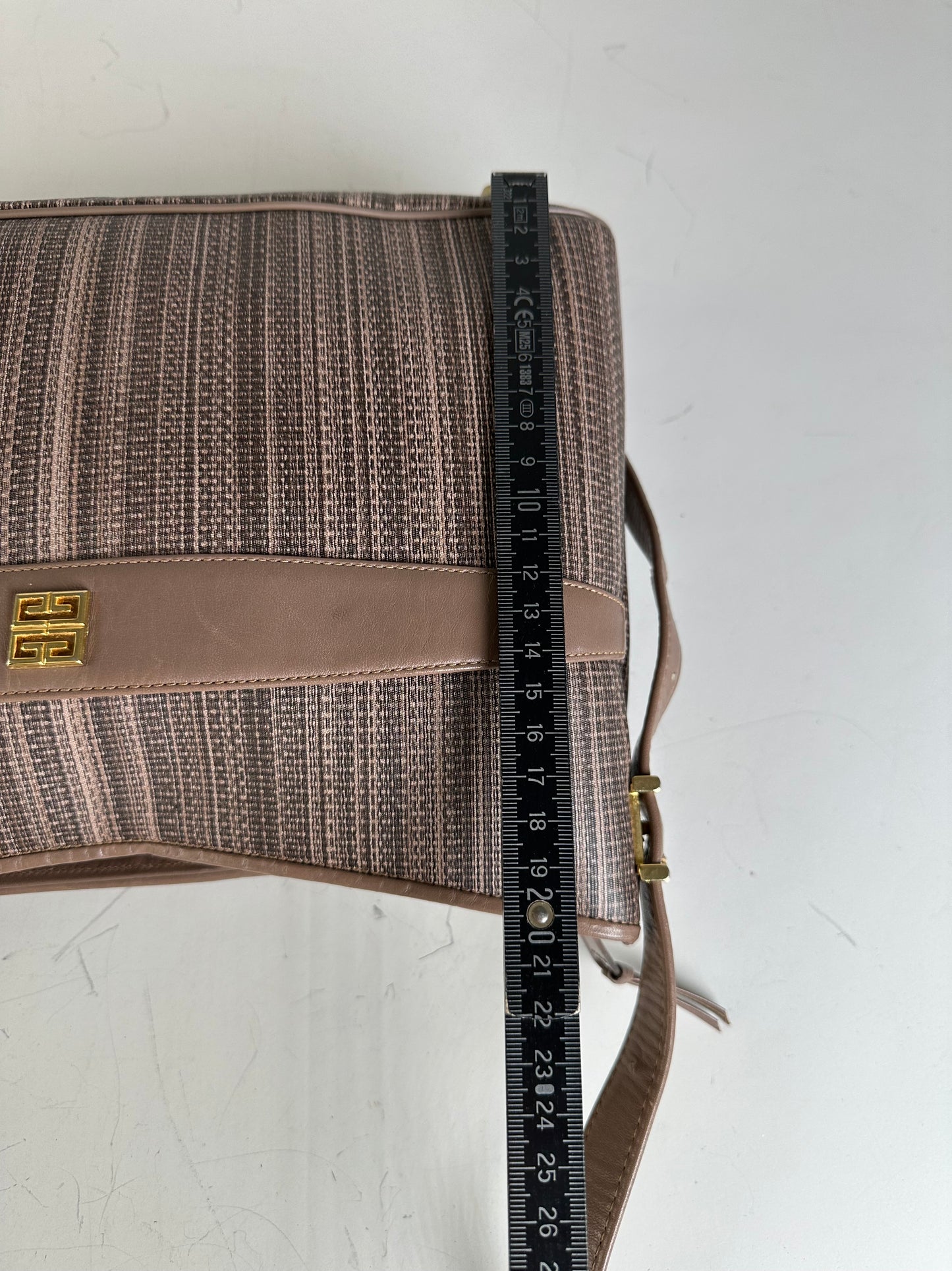 Vintage Givenchy Striped Fabric Shoulder Bag Brown Gold