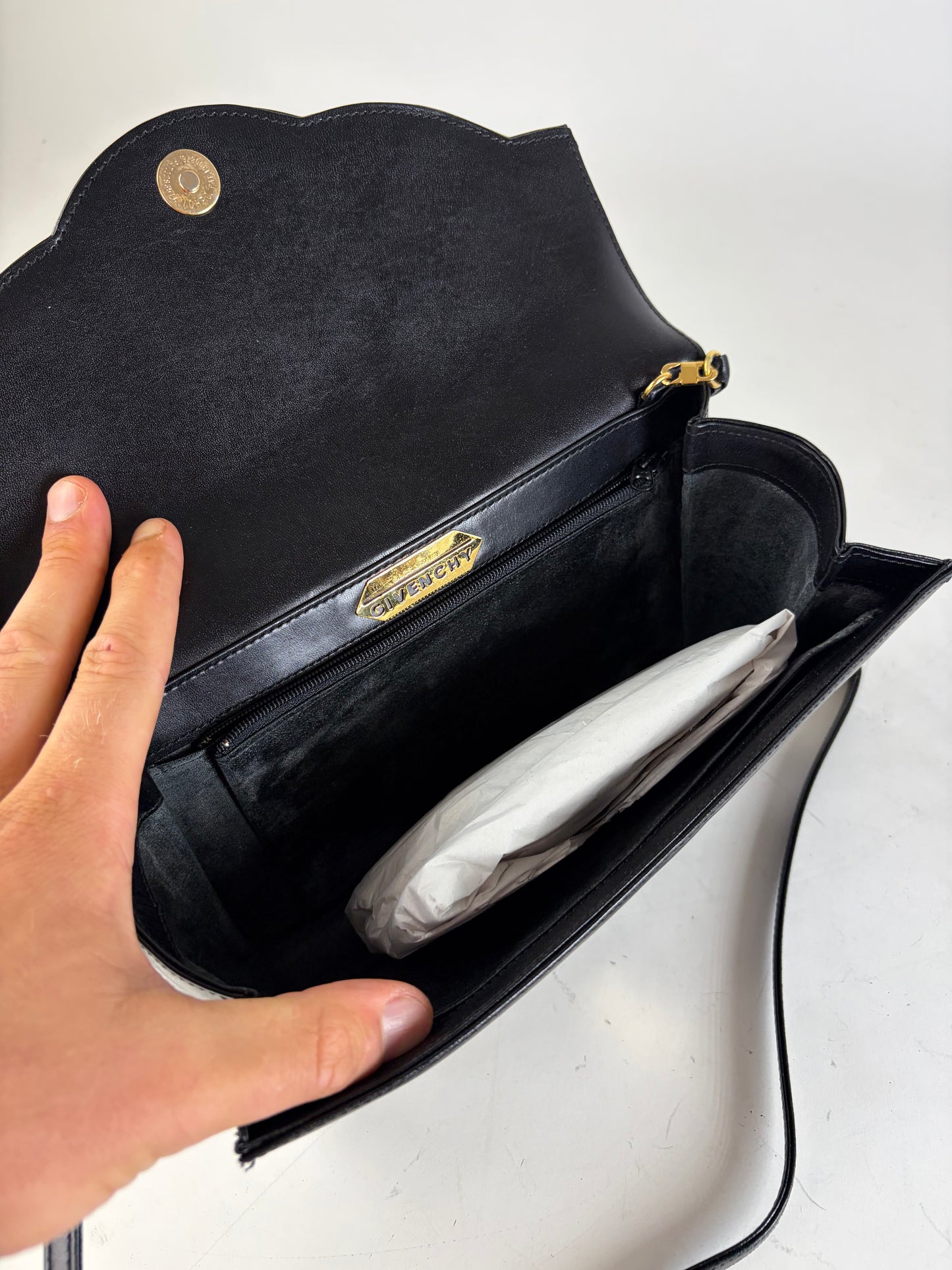 Vintage Givenchy Leather Crossbody Bag Black Gold