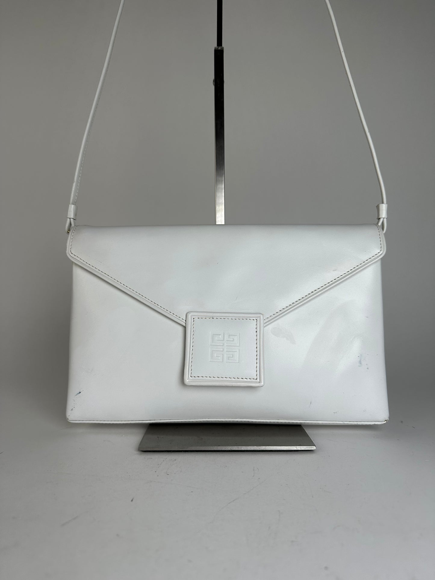 Vintage Givenchy 4G Logo Envelope Shoulder Bag White Leather