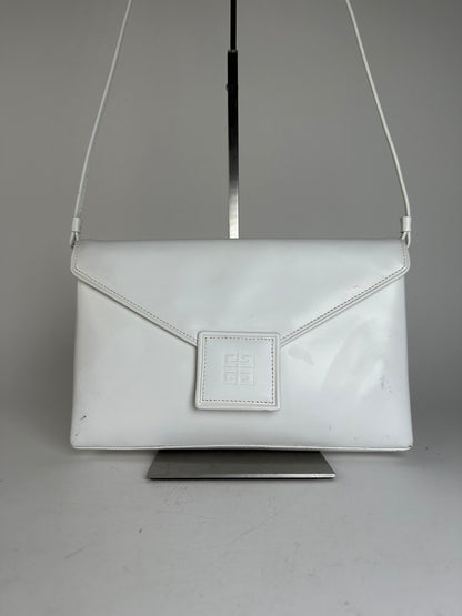 Vintage Givenchy 4G Logo Envelope Shoulder Bag White Leather