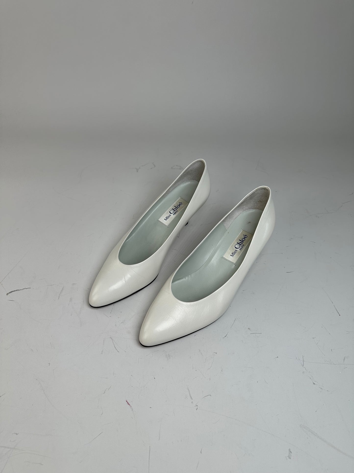 Vintage Chloe Leather Heels Silver-Tone Heel White EU37