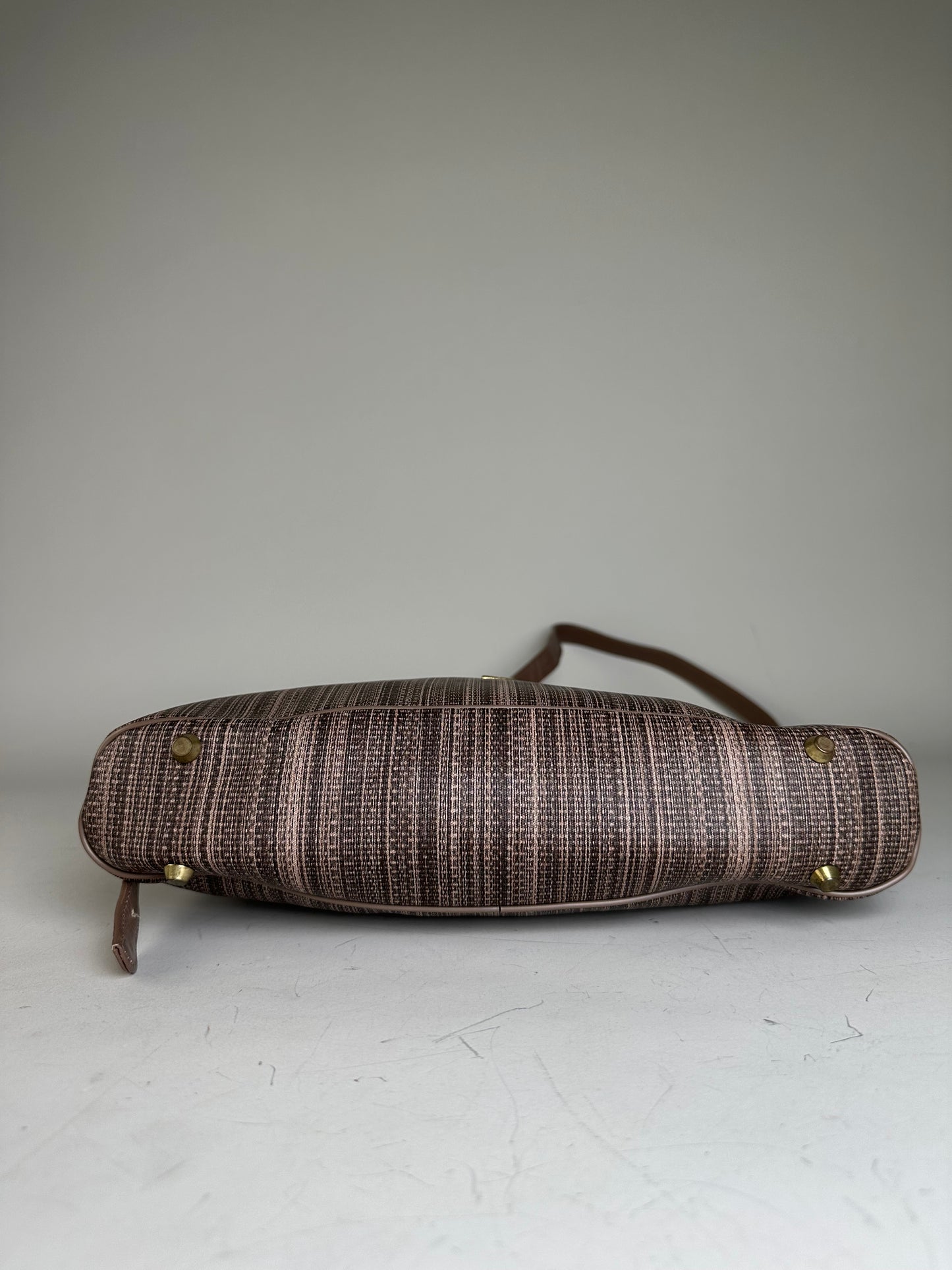 Vintage Givenchy Striped Fabric Shoulder Bag Brown Gold