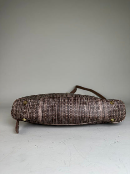 Vintage Givenchy Striped Fabric Shoulder Bag Brown Gold