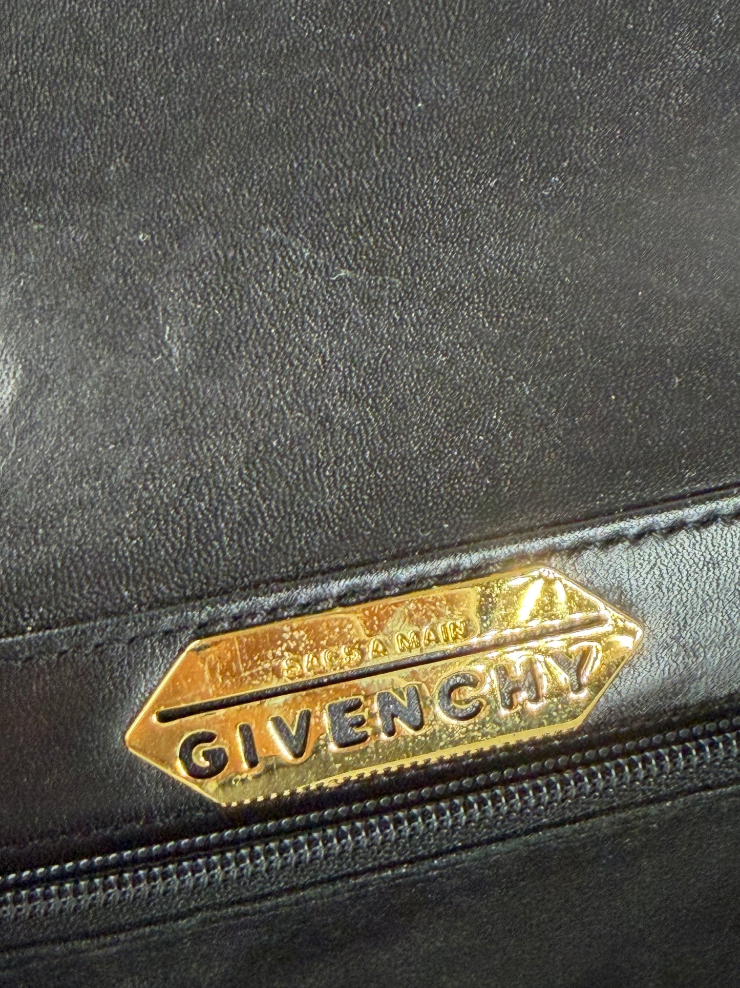 Vintage Givenchy Leather Crossbody Bag Black Gold