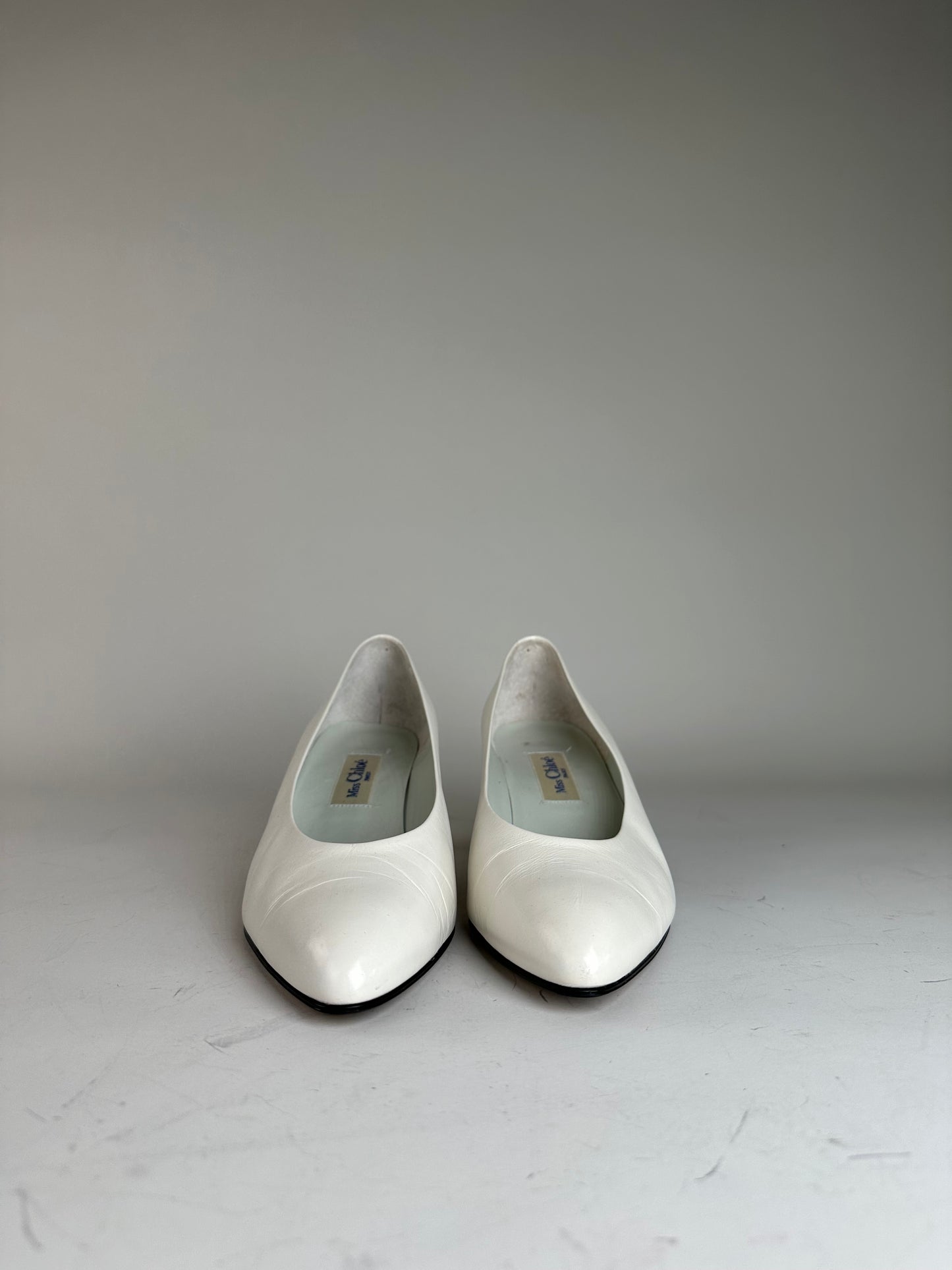 Vintage Chloe Leather Heels Silver-Tone Heel White EU37