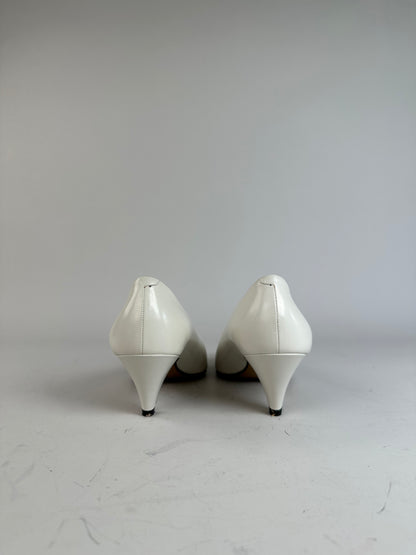 Vintage Chloe Leather Heels Silver-Tone Heel White EU37