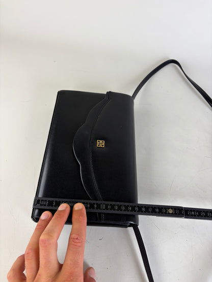 Vintage Givenchy Leather Crossbody Bag Black Gold