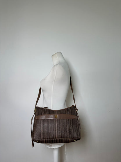 Vintage Givenchy Striped Fabric Shoulder Bag Brown Gold
