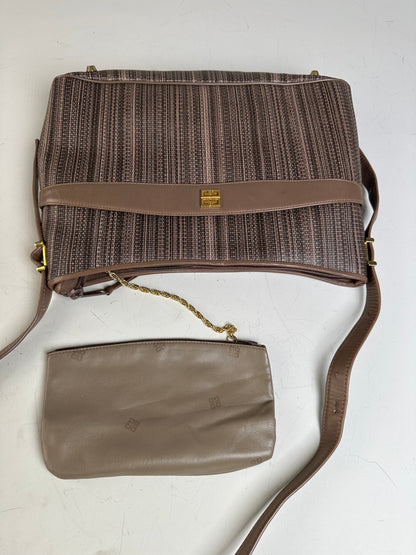 Vintage Givenchy Striped Fabric Shoulder Bag Brown Gold