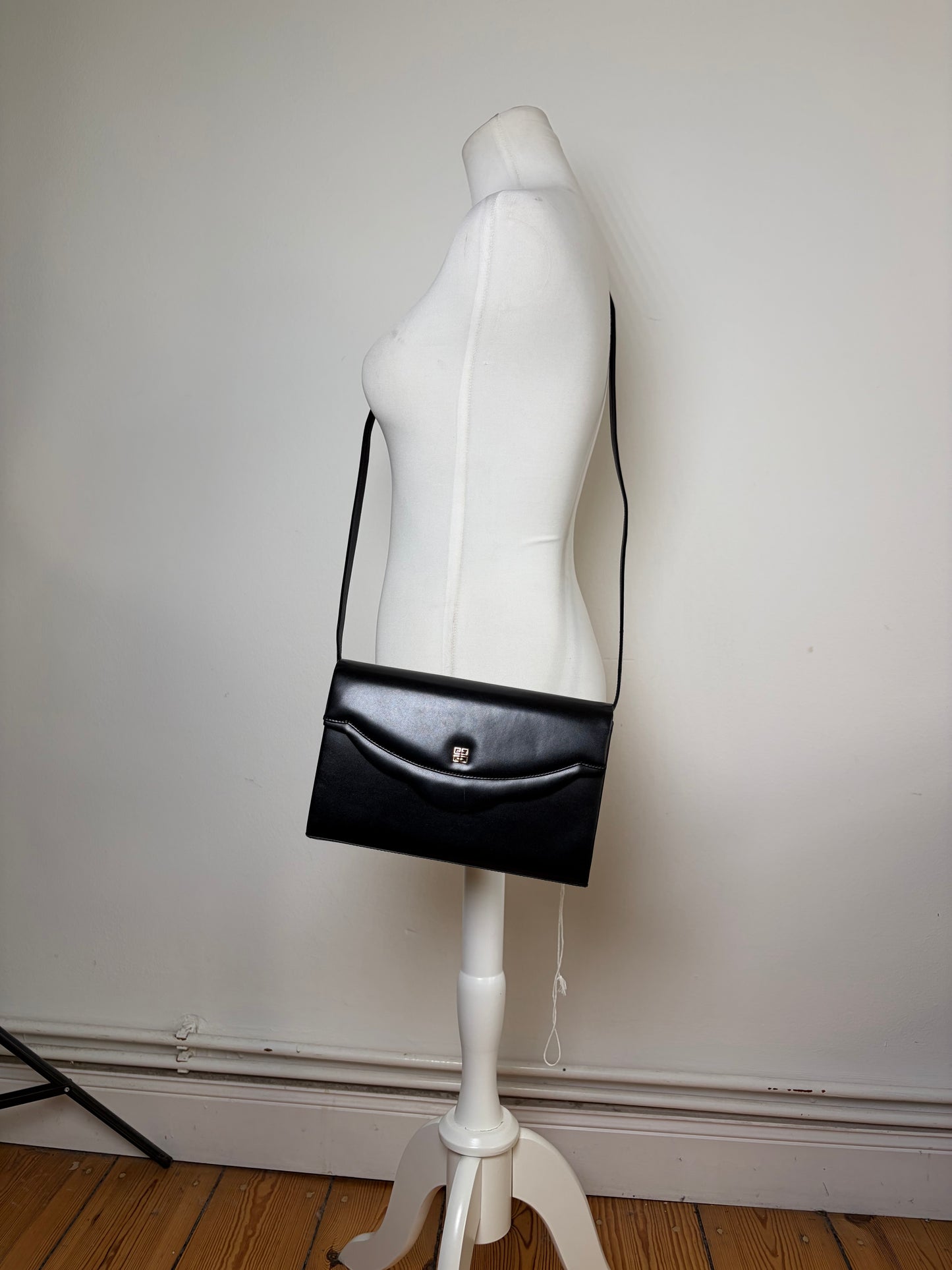 Vintage Givenchy Leather Crossbody Bag Black Gold