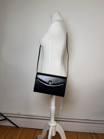 Vintage Givenchy Leather Crossbody Bag Black Gold