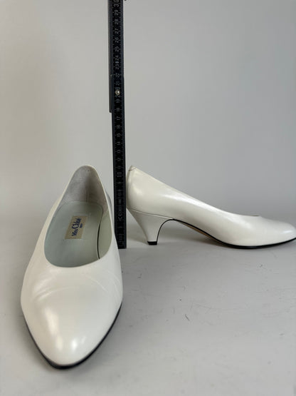 Vintage Chloe Leather Heels Silver-Tone Heel White EU37