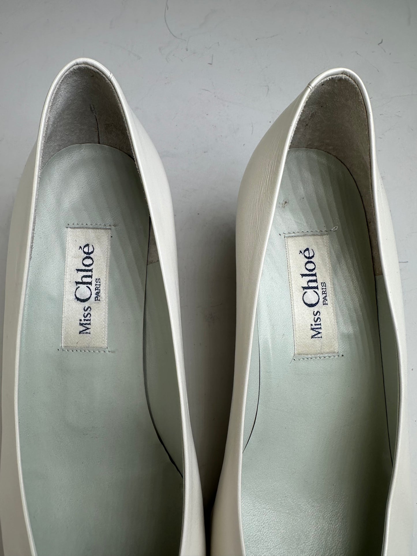 Vintage Chloe Leather Heels Silver-Tone Heel White EU37