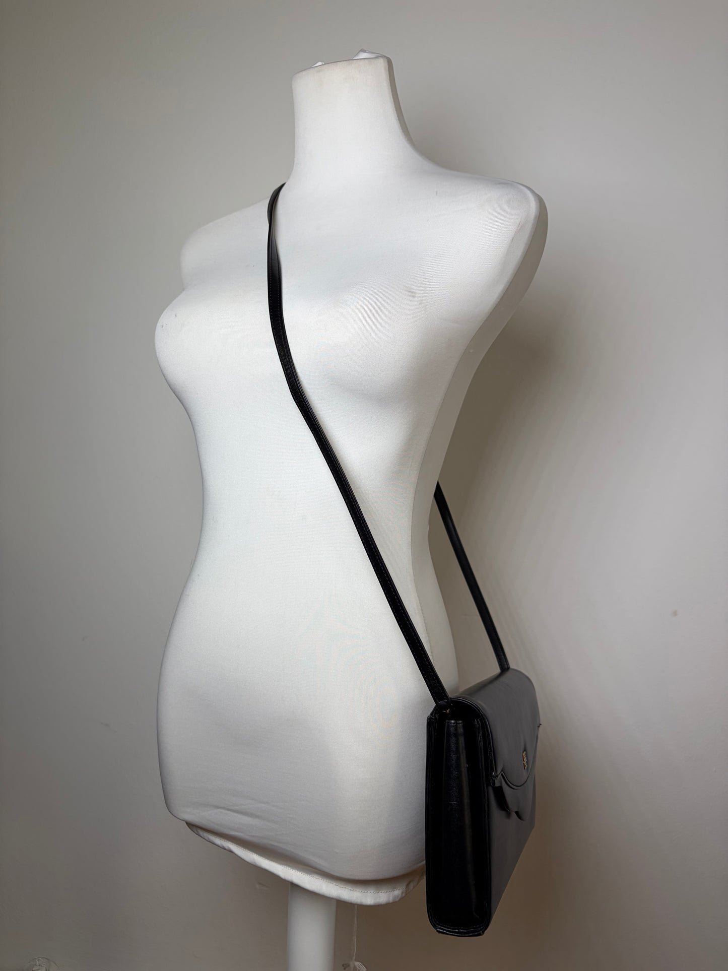 Vintage Givenchy Leather Crossbody Bag Black Gold