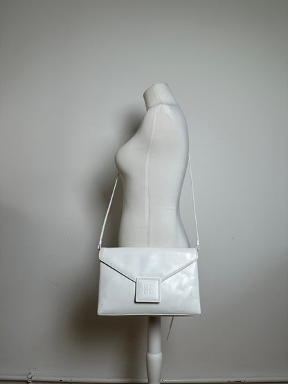 Vintage Givenchy 4G Logo Envelope Shoulder Bag White Leather