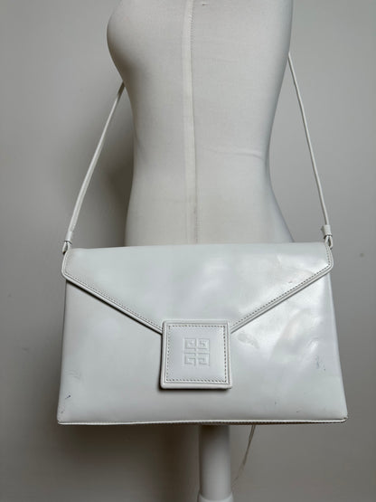 Vintage Givenchy 4G Logo Envelope Shoulder Bag White Leather