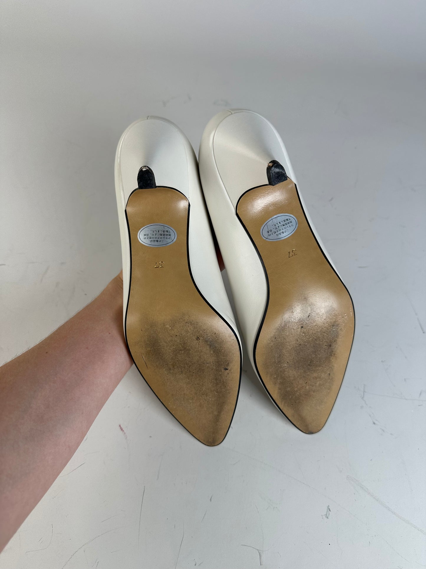 Vintage Chloe Leather Heels Silver-Tone Heel White EU37