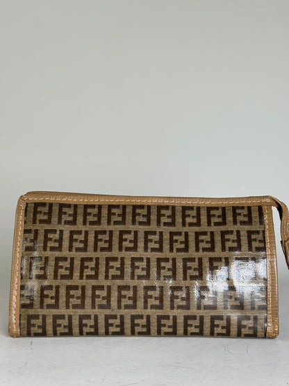 Vintage Fendi FF Monogram Canvas Zip Wallet Brown Beige