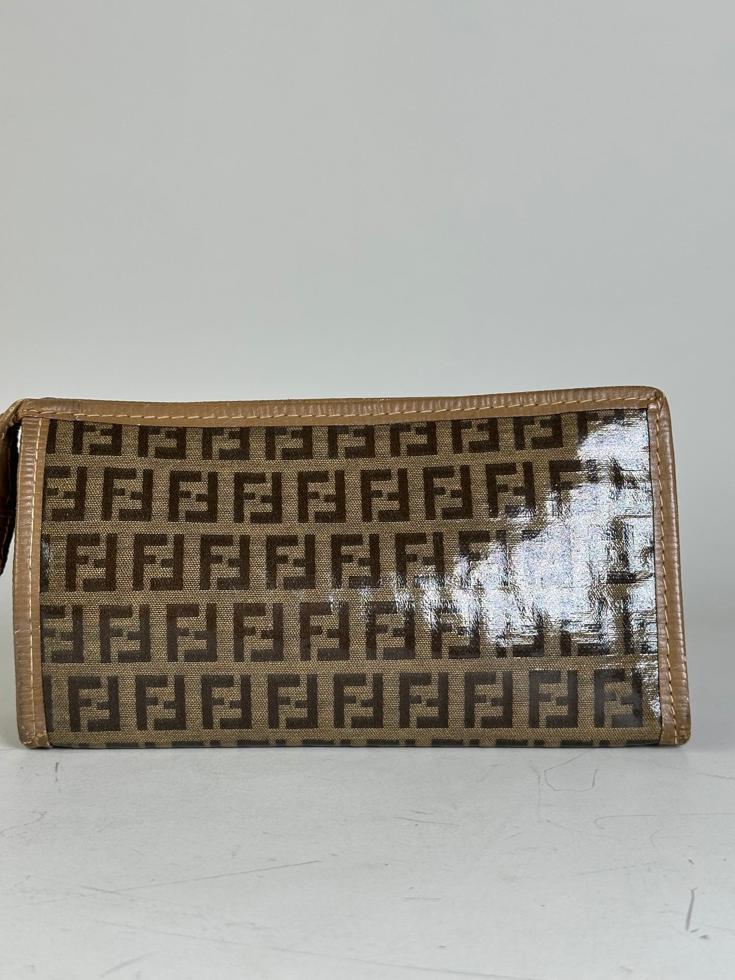 Vintage Fendi FF Monogram Canvas Zip Wallet Brown Beige