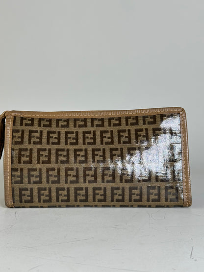 Vintage Fendi FF Monogram Canvas Zip Wallet Brown Beige