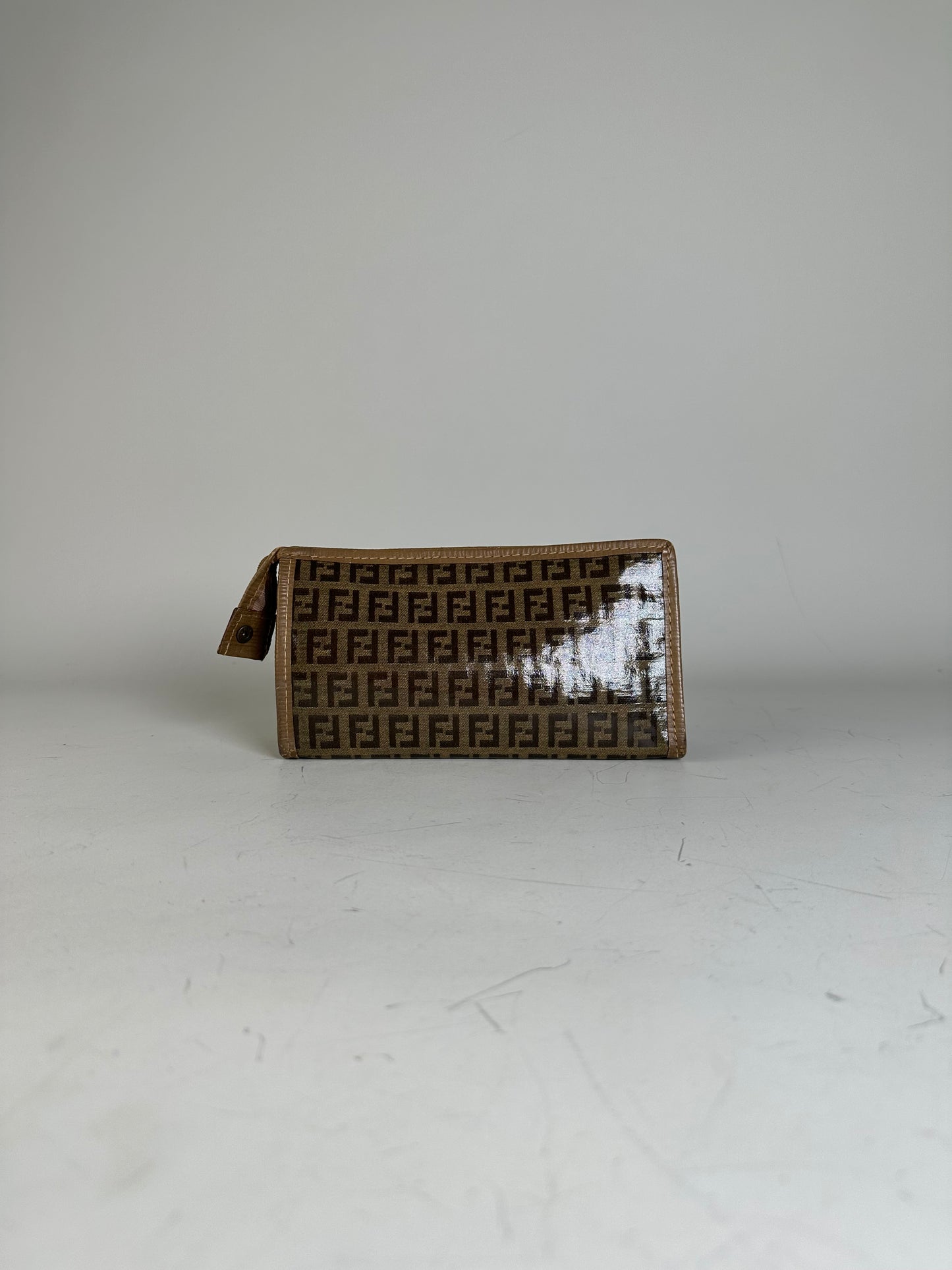 Vintage Fendi FF Monogram Canvas Zip Wallet Brown Beige