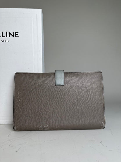 Vintage Celine Textured Leather Wallet Grey Silver