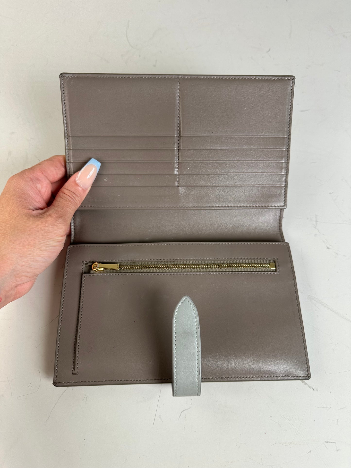 Vintage Celine Textured Leather Wallet Grey Silver